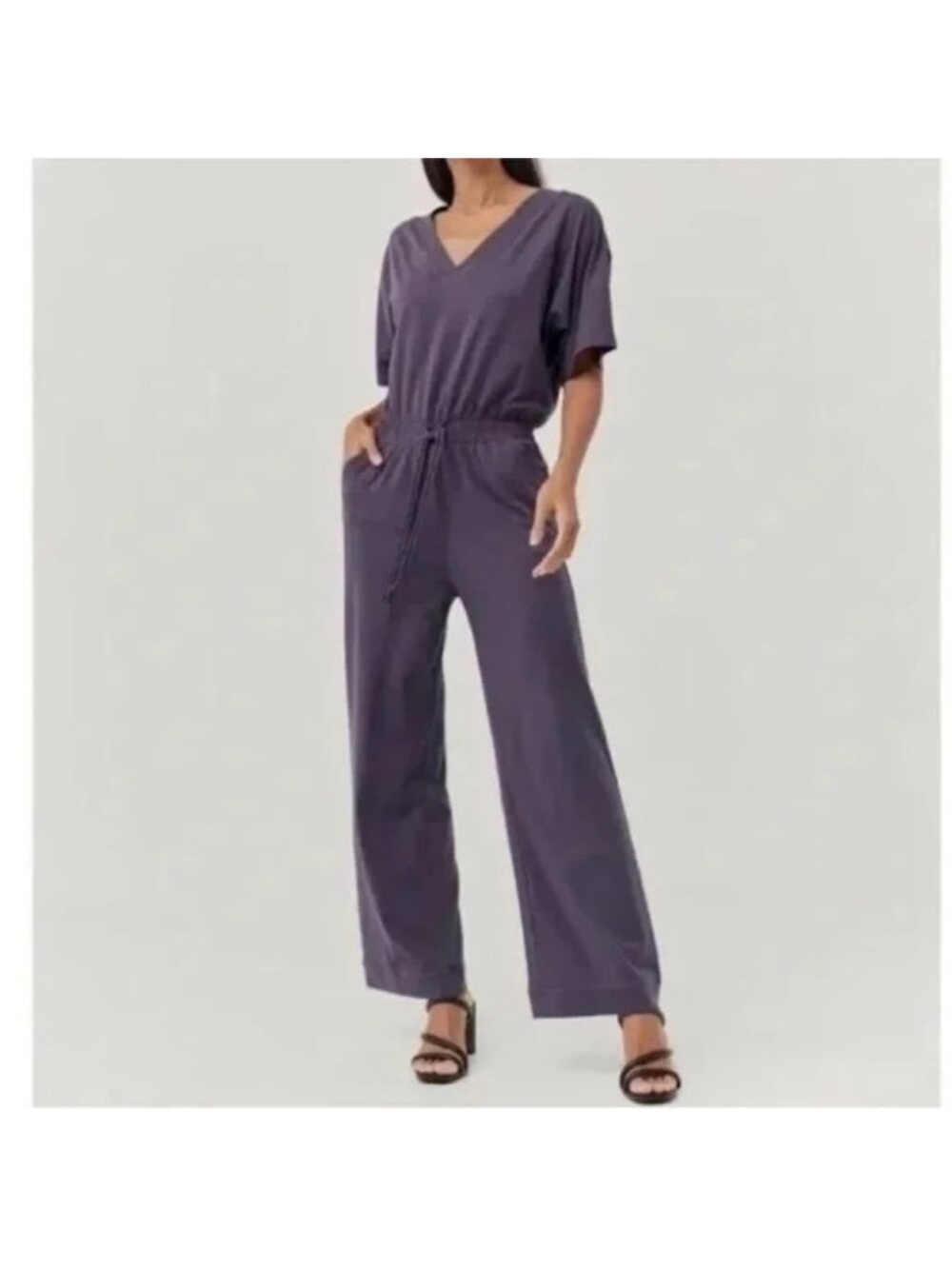 Pact Organic Cotton Revive Deep V Jumpsuit Currant Purple SIZE Medium